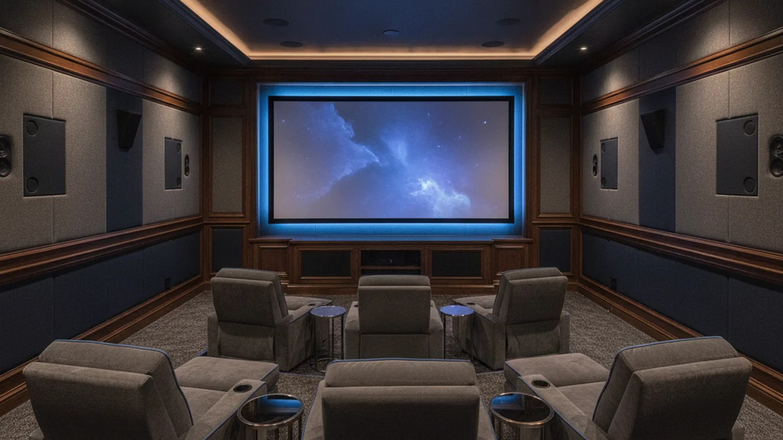 Representative modern home theater with concealed wiring